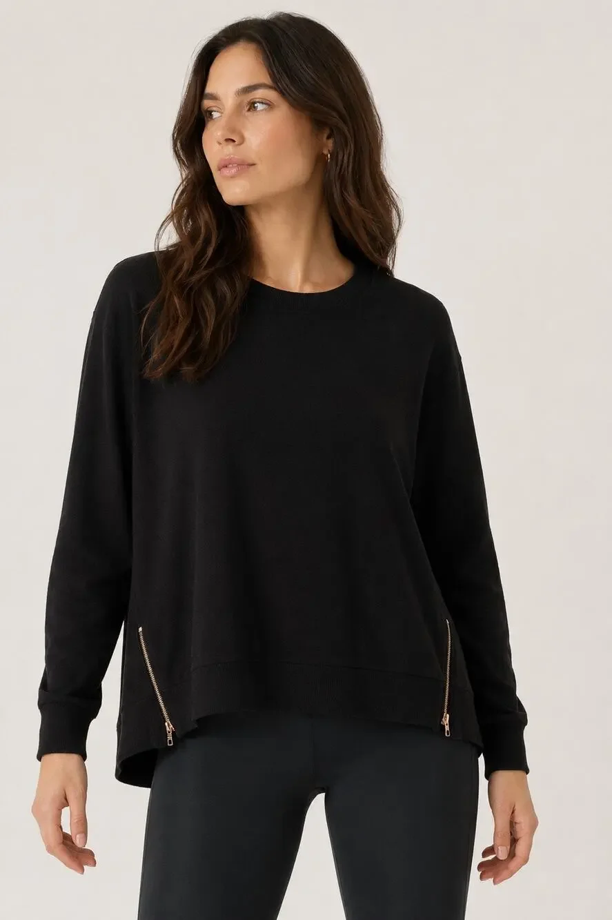 Glyder Black Modal Side Zip High Low Sweatshirt Pullover XL